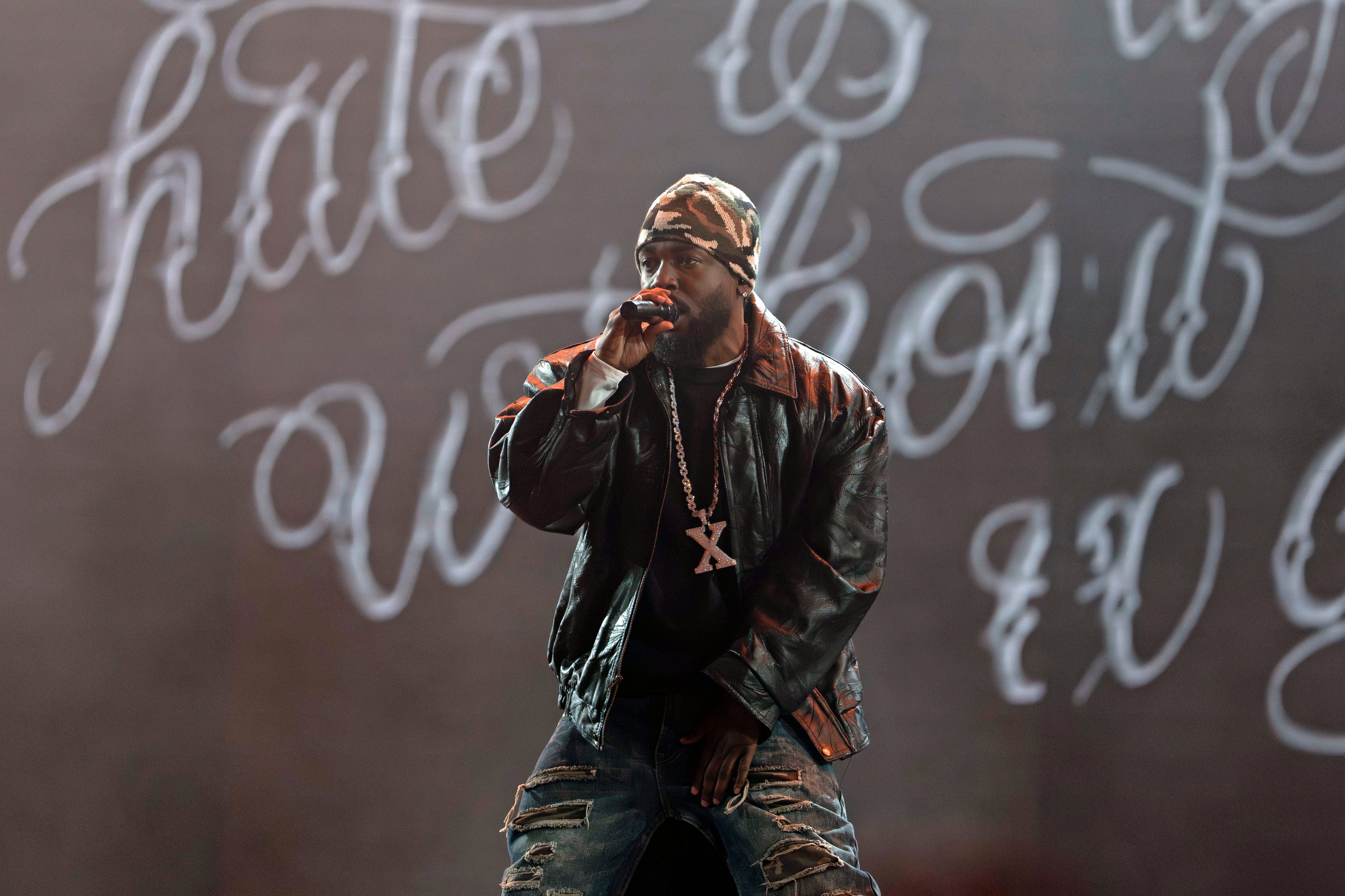 Kendrick Lamar performs at the opening night of the Grand National Tour at US Bank Stadium in Minneapolis.