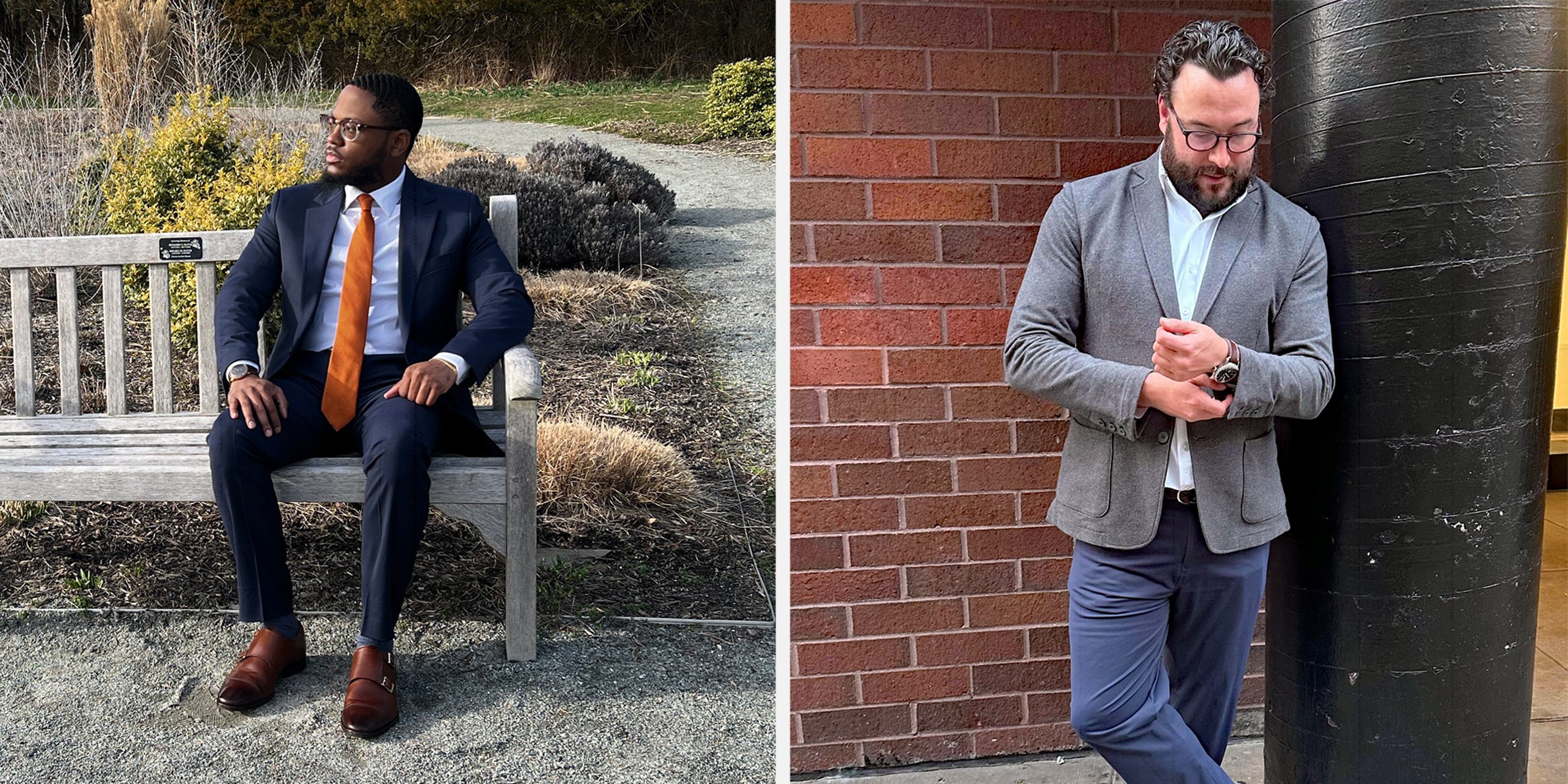 two men wearing work clothes side by side