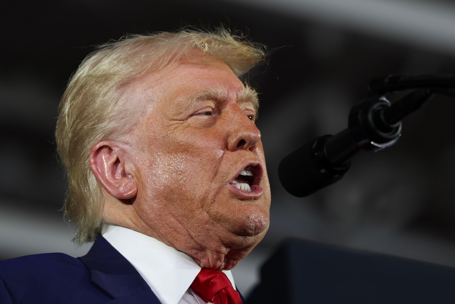 President Donald Trump speaks during a rally at Macomb Community College on April 29, 2025 at Warren, Michigan.