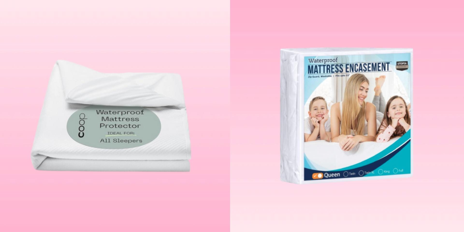 A side by side of two mattress protectors