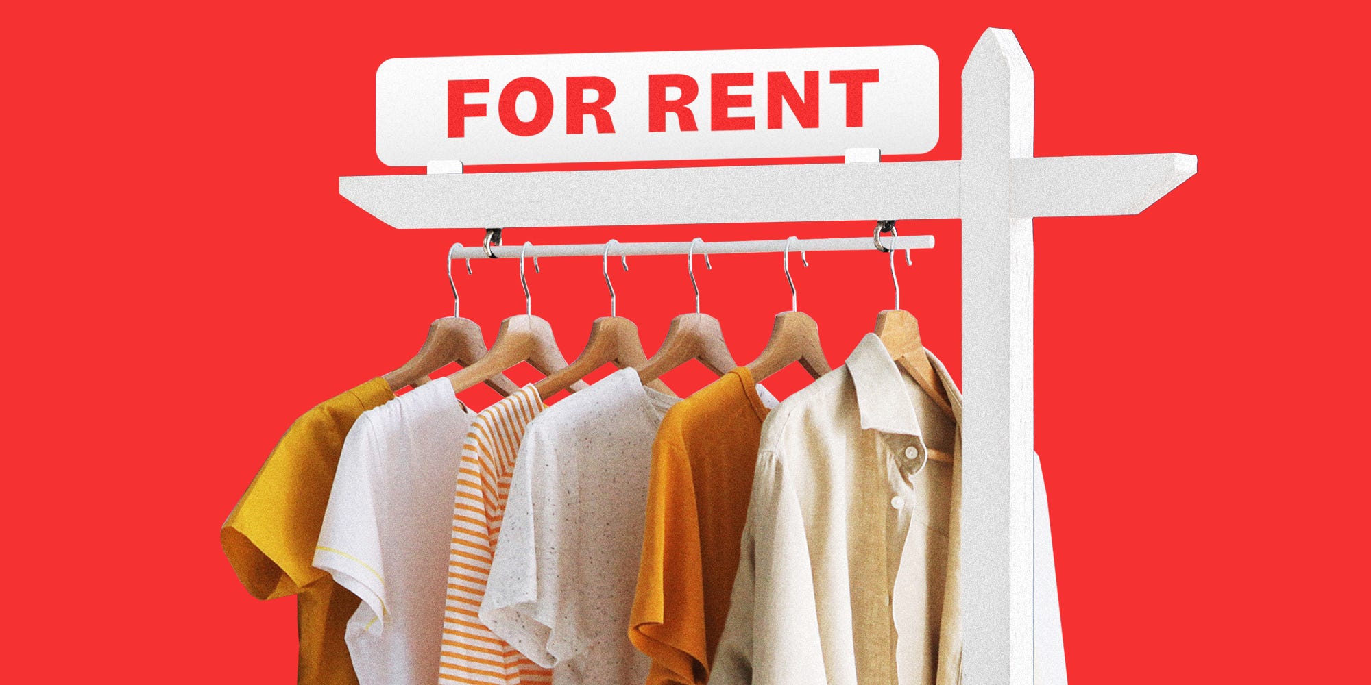 A for rent sign being used as a clothing rack