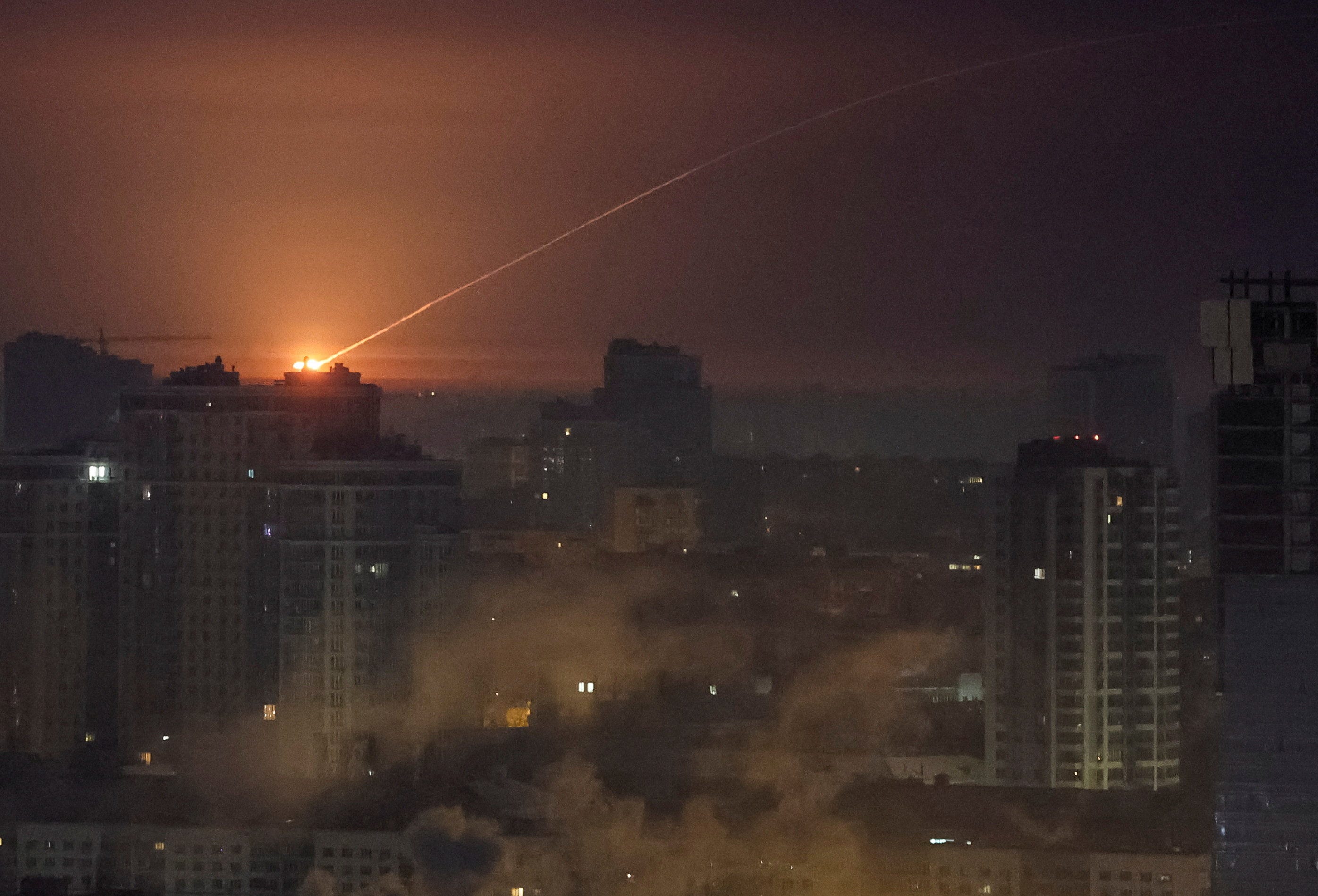 Ukrainian servicemen shoot down a Russian missile during an attack in Kyiv, Ukraine, January 20, 2026.
