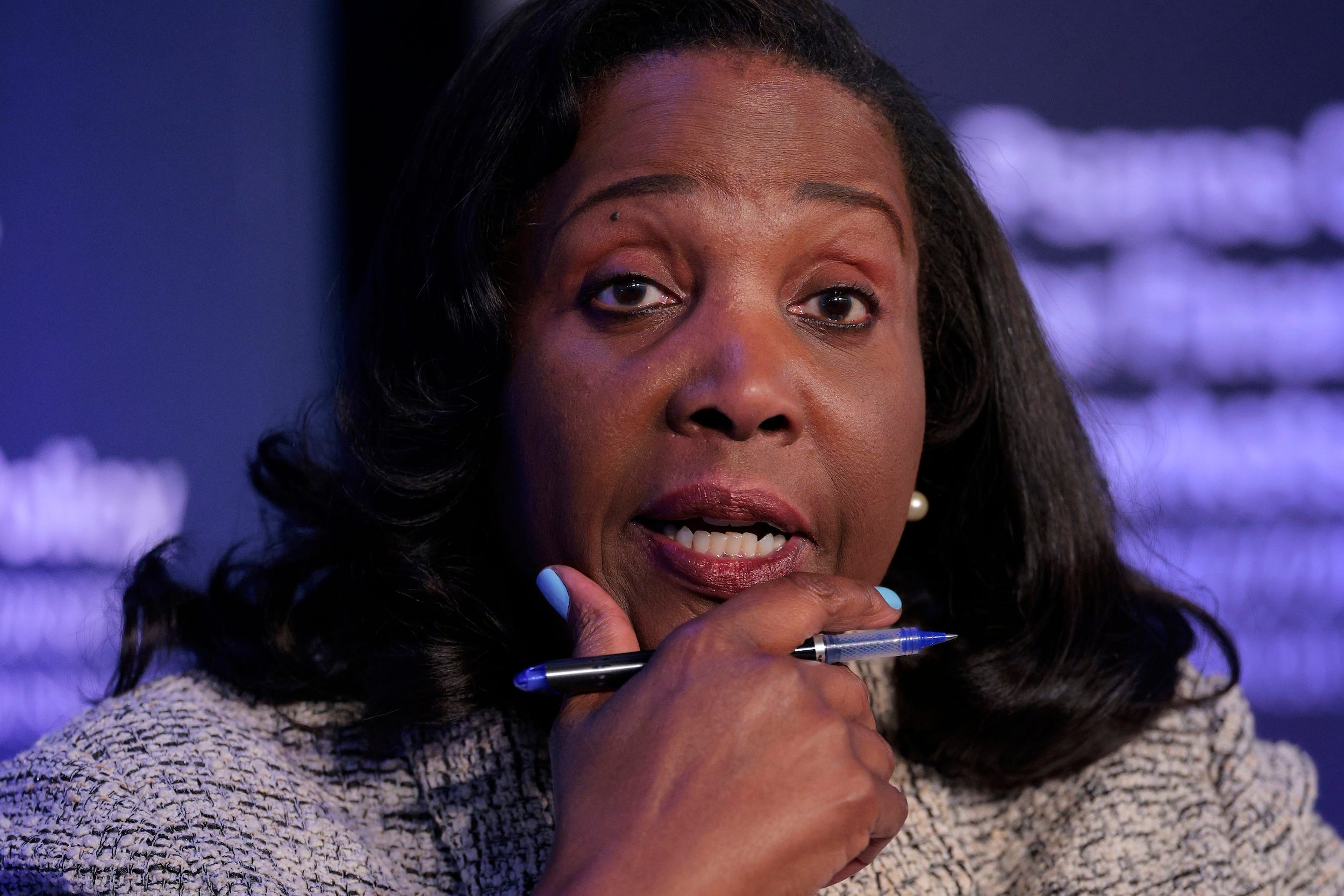 Lisa Cook speaks during an event on monetary policy