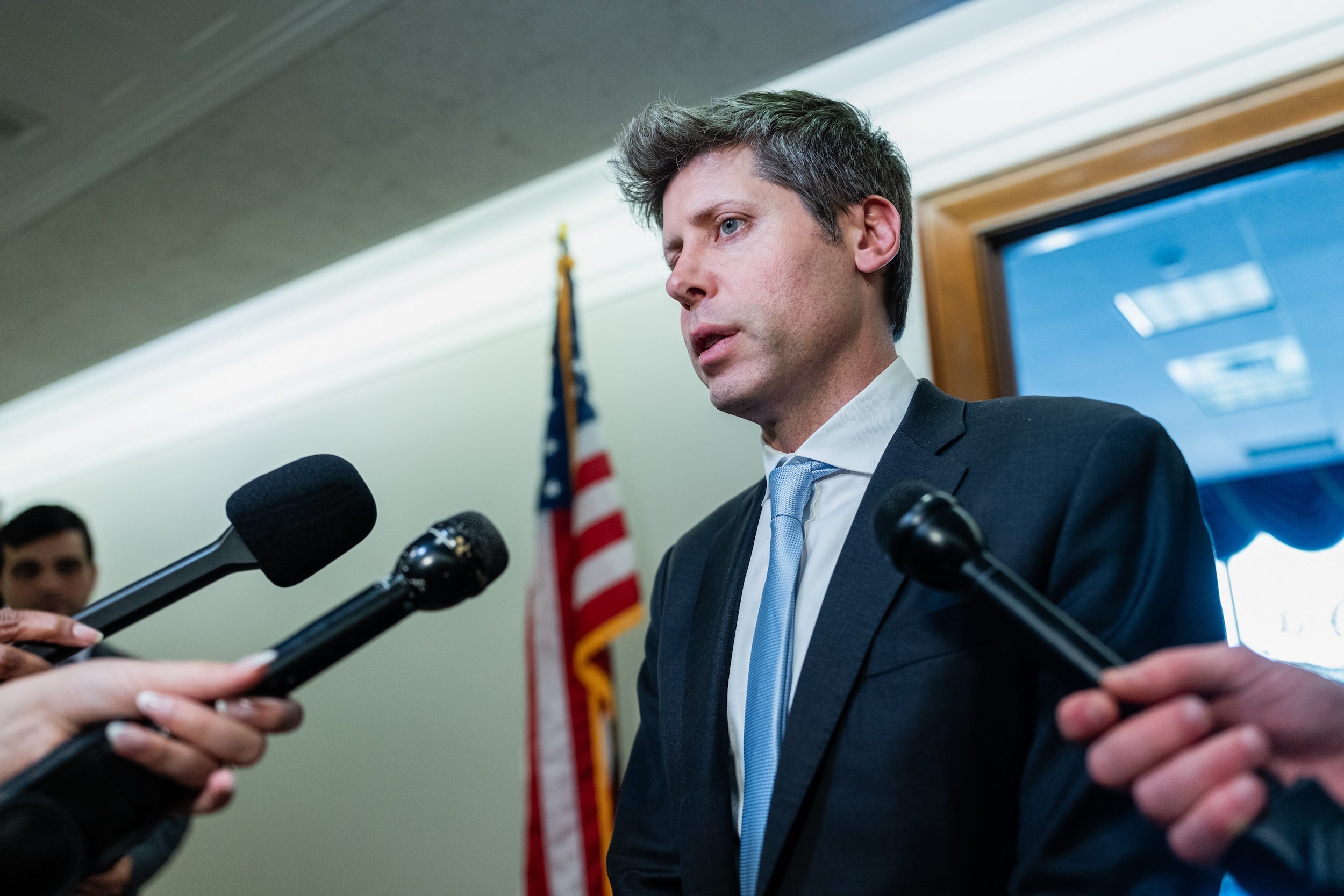Sam Altman talks to reporters on Capitol Hill